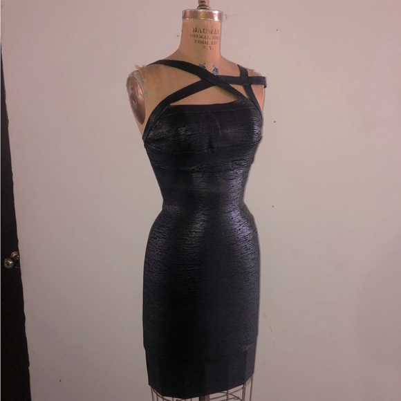 [Gstudio] Black Leather effects Cutout Sexy Bandage Body-con Mini Corset Dress - Picture 4 of 16